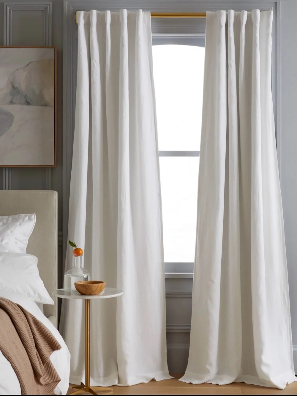 Quince European Linen Room Darkening Curtain Panel in White